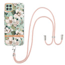 For Samsung Galaxy A22 5G Flowers Series TPU Phone Case with Lanyard(Green Gardenia)