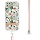 For Samsung Galaxy A22 5G Flowers Series TPU Phone Case with Lanyard(Green Gardenia)