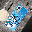 For Xiaomi 12 / 12X 5G Shockproof Painted Transparent TPU Protective Phone Case(Blue Butterfly)