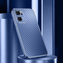 For OPPO Reno7 5G Metal Frame Carbon Fiber Phone Case(Blue)