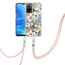 For OPPO A55 5G / A53S 5G / A54 4G / A16 / A54S 4G Flowers Series TPU Phone Case with Lanyard(Green Gardenia)