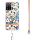 For OPPO A55 5G / A53S 5G / A54 4G / A16 / A54S 4G Flowers Series TPU Phone Case with Lanyard(Green Gardenia)