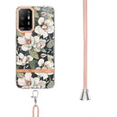 For OPPO A94 5G Flowers Series TPU Phone Case with Lanyard(Green Gardenia)