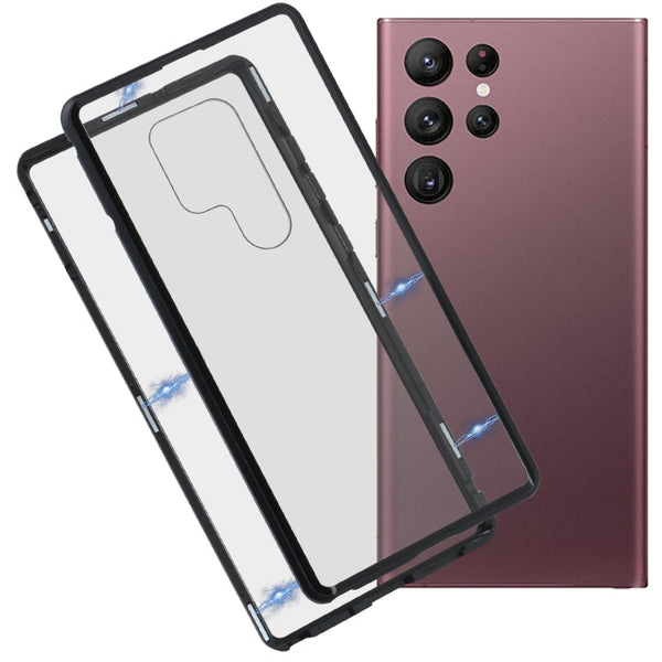 For Samsung Galaxy S22 Ultra 5G HD Magnetic Metal Tempered Glass Phone Case(Black)
