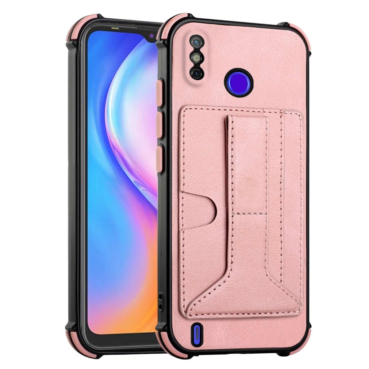 For Tecno Spark Go 2020 / Spark 6 Go Dream Holder Card Bag Shockproof Phone Case(Rose Gold)