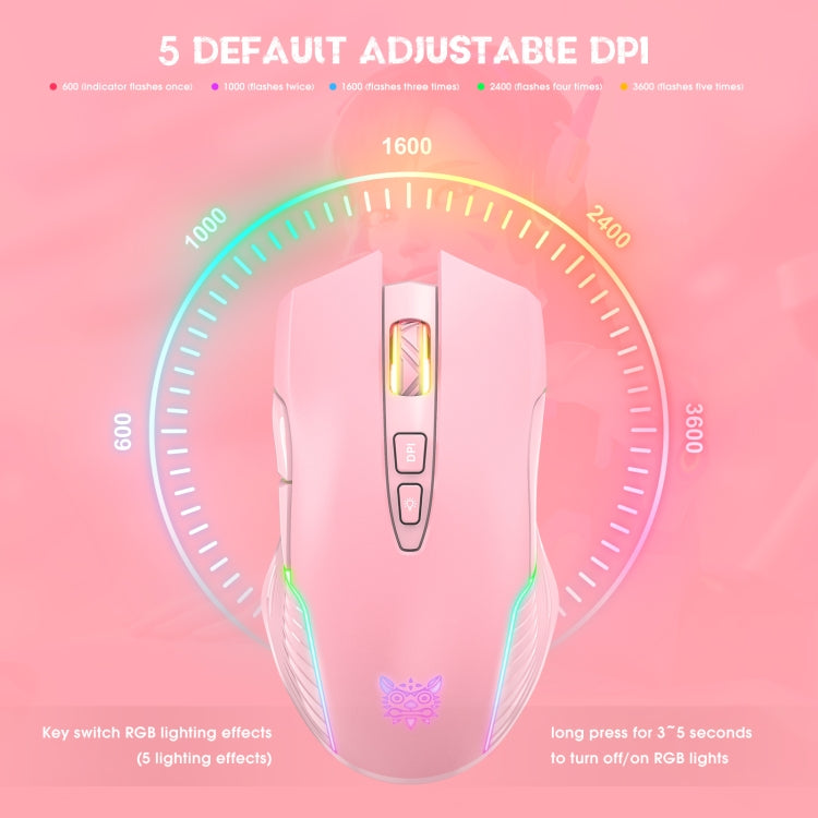 ONIKUMA CW905 2.4G RGB Lighting Wireless Mouse(Pink)