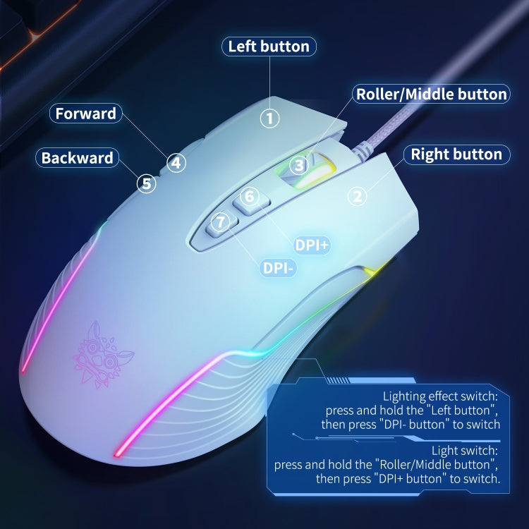 ONIKUMA CW905 RGB Lighting Wired Mouse(White)