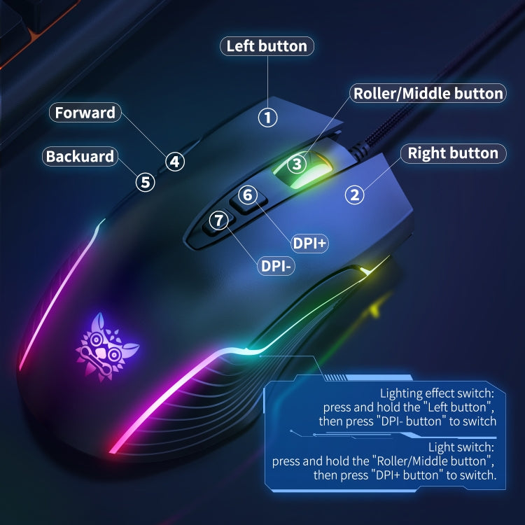 ONIKUMA CW905 RGB Lighting Wired Mouse(Black)