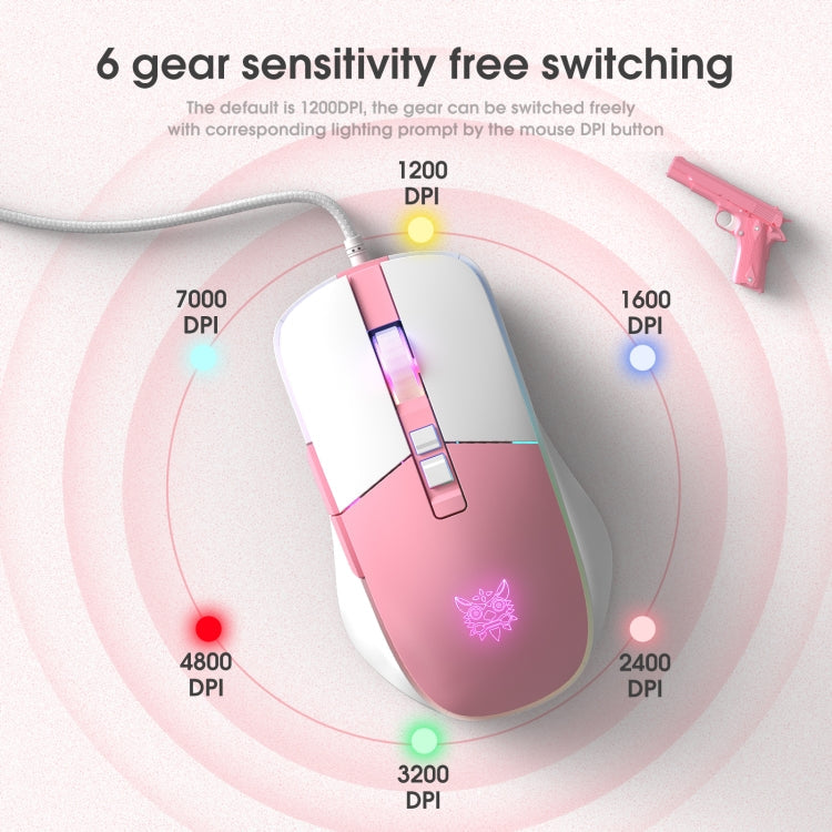ONIKUMA CW916 RGB Lighting Wired Mouse(White Pink)