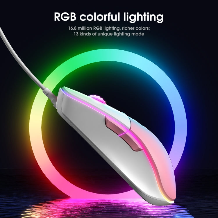 ONIKUMA CW916 RGB Lighting Wired Mouse(White Pink)