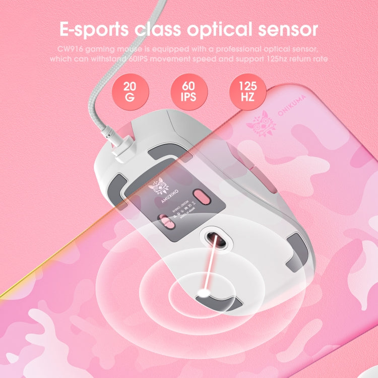 ONIKUMA CW916 RGB Lighting Wired Mouse(White Pink)