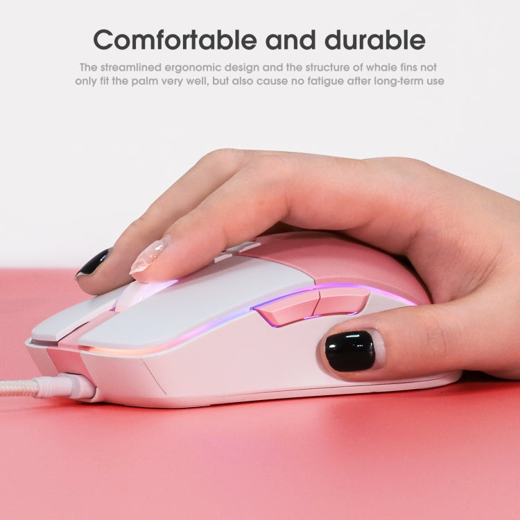 ONIKUMA CW916 RGB Lighting Wired Mouse(White Pink)