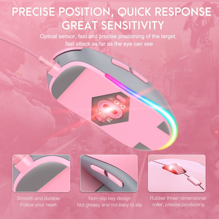 ONIKUMA CW918 RGB Lighting Wired Mouse(Pink)