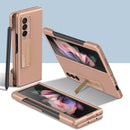 For Samsung Galaxy Z Fold3 5G GKK Ultra-thin PC Phone Flip Case with Holder & Side Pen Slot(Mist Gold)