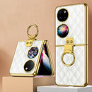 For Huawei P50 Pocket GKK Plaid Pattern Electroplating Glass Phone Case with Ring(White)