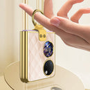 For Huawei P50 Pocket GKK Plaid Pattern Electroplating Glass Phone Case with Ring(White)