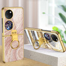 For Huawei P50 Pocket GKK Marble Pattern Electroplating Glass Phone Case with Ring(Marble 11)