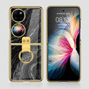For Huawei P50 Pocket GKK Marble Pattern Electroplating Glass Phone Case with Ring(Marble 11)