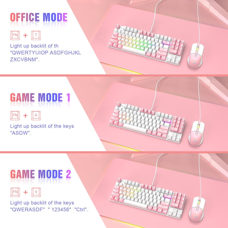 ONIKUMA G26+CW916 RGB Lighting Wired Keyboard Mouse Set(White Pink)
