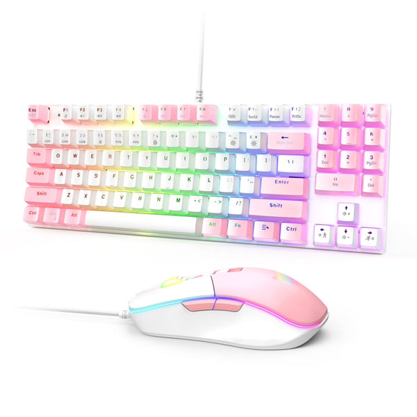 ONIKUMA G26+CW916 RGB Lighting Wired Keyboard Mouse Set(White Pink)