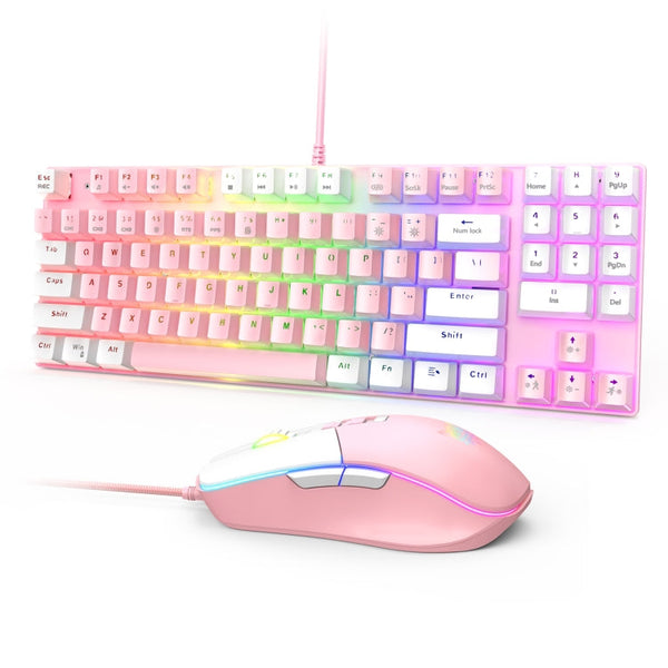 ONIKUMA G26+CW916 RGB Lighting Wired Keyboard Mouse Set(Pink White)