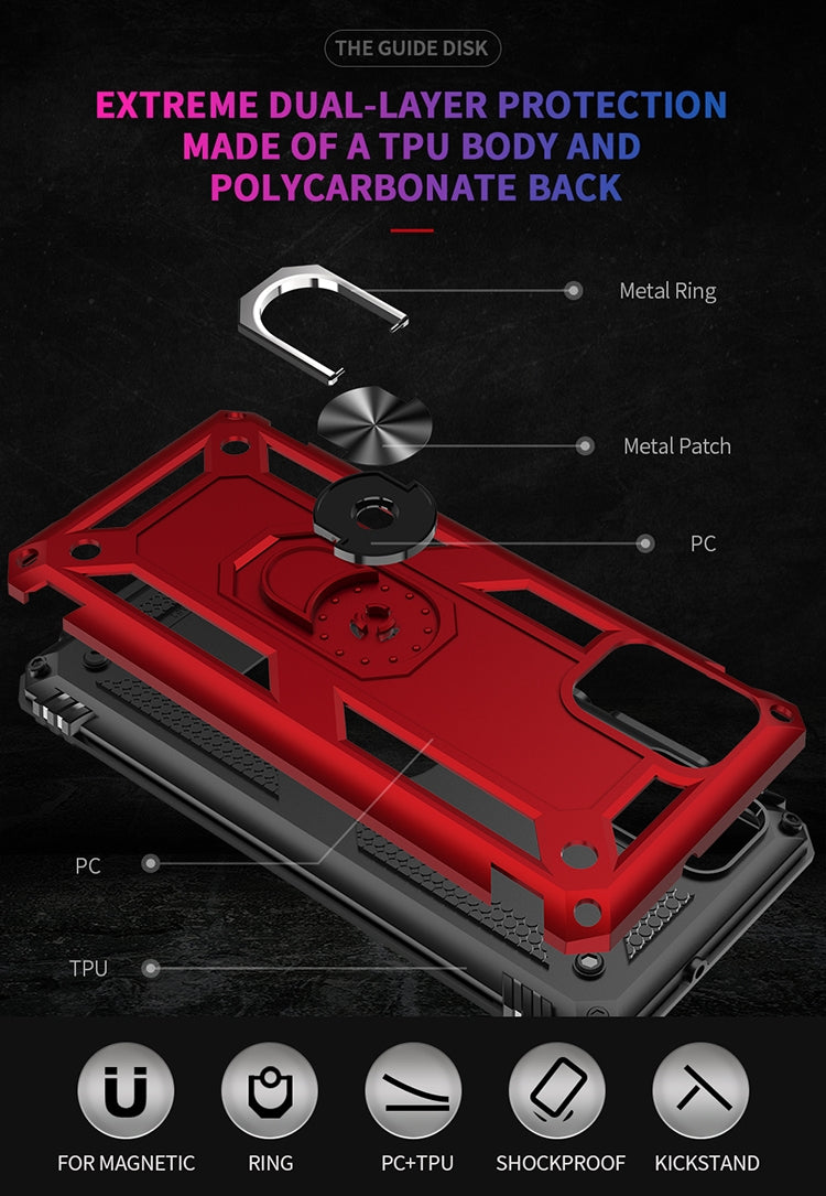 For Galaxy A51 Shockproof TPU + PC Protective Case with 360 Degree Rotating Holder(Red)