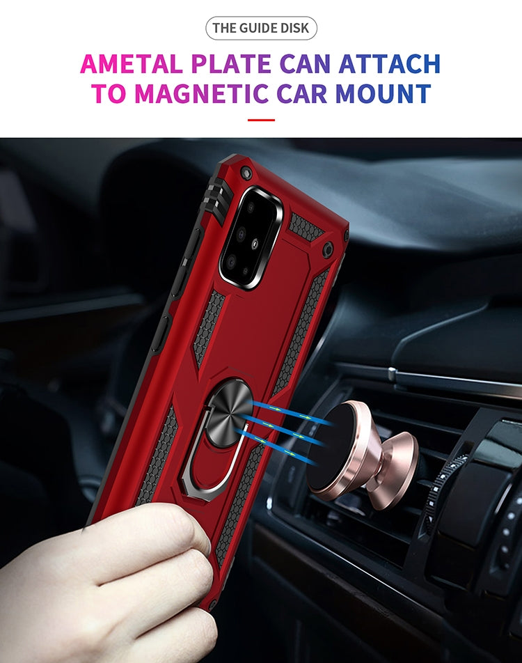 For Galaxy A51 Shockproof TPU + PC Protective Case with 360 Degree Rotating Holder(Red)