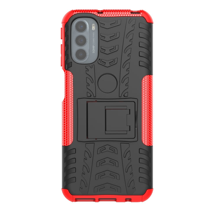 For Motorola Moto G31 / G41 Tire Texture TPU + PC Phone Case with Holder(Red)