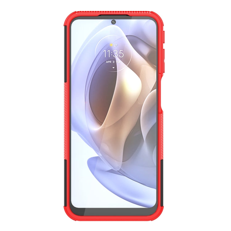 For Motorola Moto G31 / G41 Tire Texture TPU + PC Phone Case with Holder(Red)
