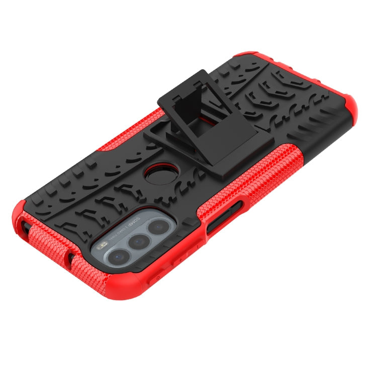 For Motorola Moto G31 / G41 Tire Texture TPU + PC Phone Case with Holder(Red)