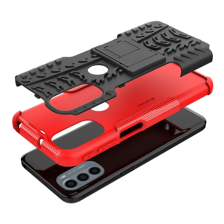 For Motorola Moto G31 / G41 Tire Texture TPU + PC Phone Case with Holder(Red)