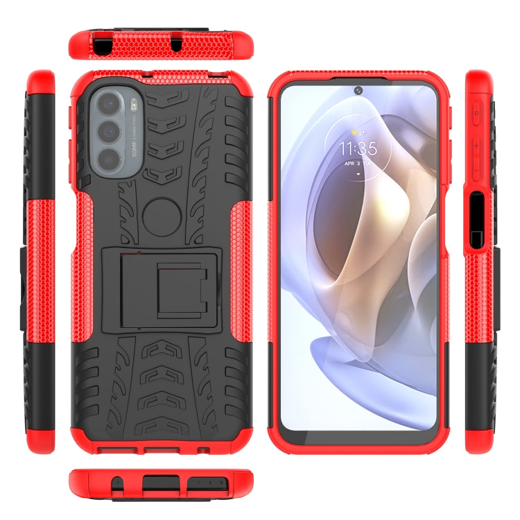 For Motorola Moto G31 / G41 Tire Texture TPU + PC Phone Case with Holder(Red)