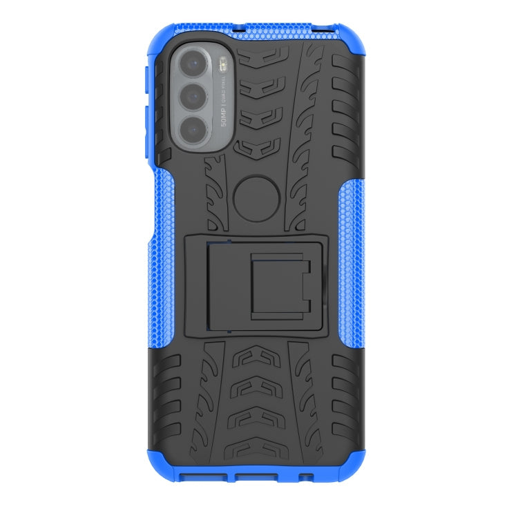 For Motorola Moto G31 / G41 Tire Texture TPU + PC Phone Case with Holder(Blue)