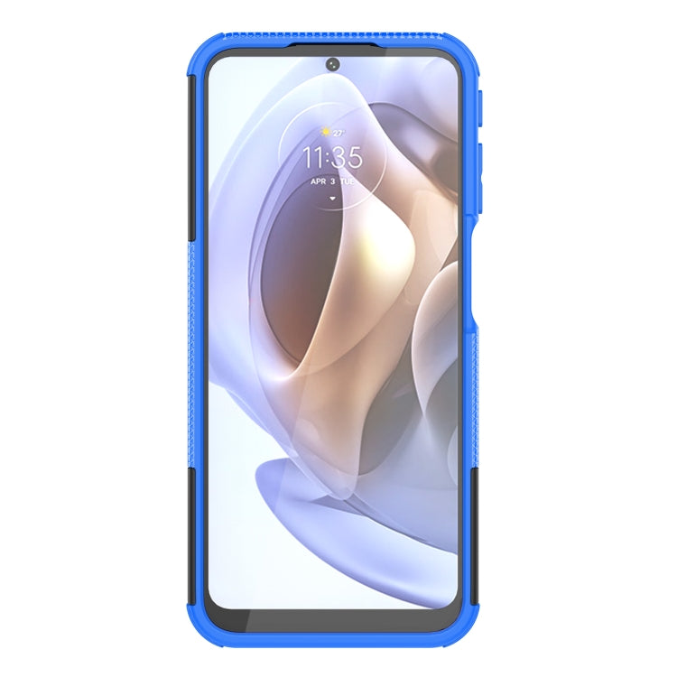 For Motorola Moto G31 / G41 Tire Texture TPU + PC Phone Case with Holder(Blue)