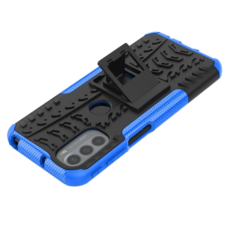 For Motorola Moto G31 / G41 Tire Texture TPU + PC Phone Case with Holder(Blue)