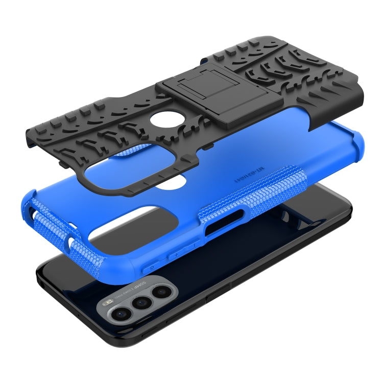 For Motorola Moto G31 / G41 Tire Texture TPU + PC Phone Case with Holder(Blue)