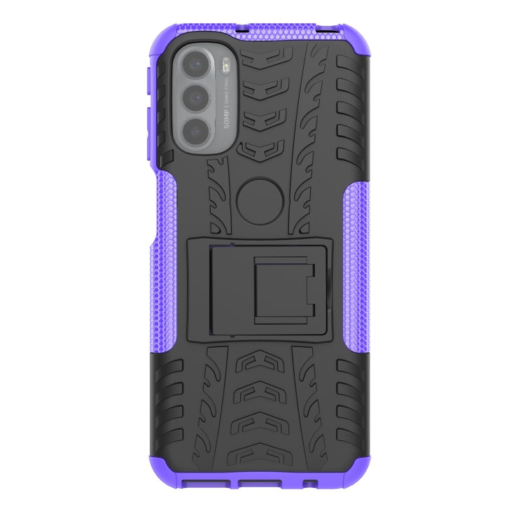 For Motorola Moto G31 / G41 Tire Texture TPU + PC Phone Case with Holder(Purple)
