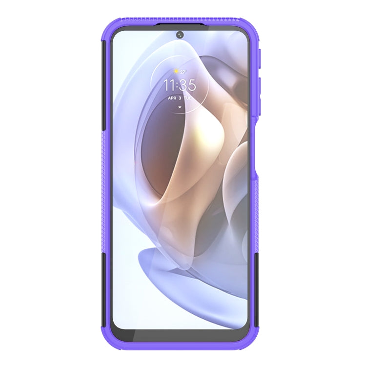 For Motorola Moto G31 / G41 Tire Texture TPU + PC Phone Case with Holder(Purple)