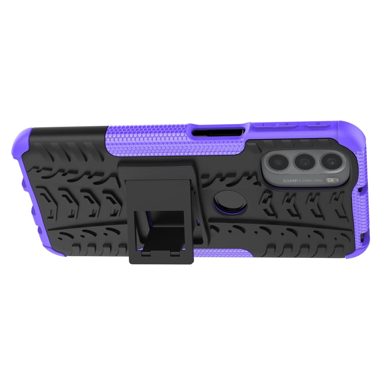 For Motorola Moto G31 / G41 Tire Texture TPU + PC Phone Case with Holder(Purple)