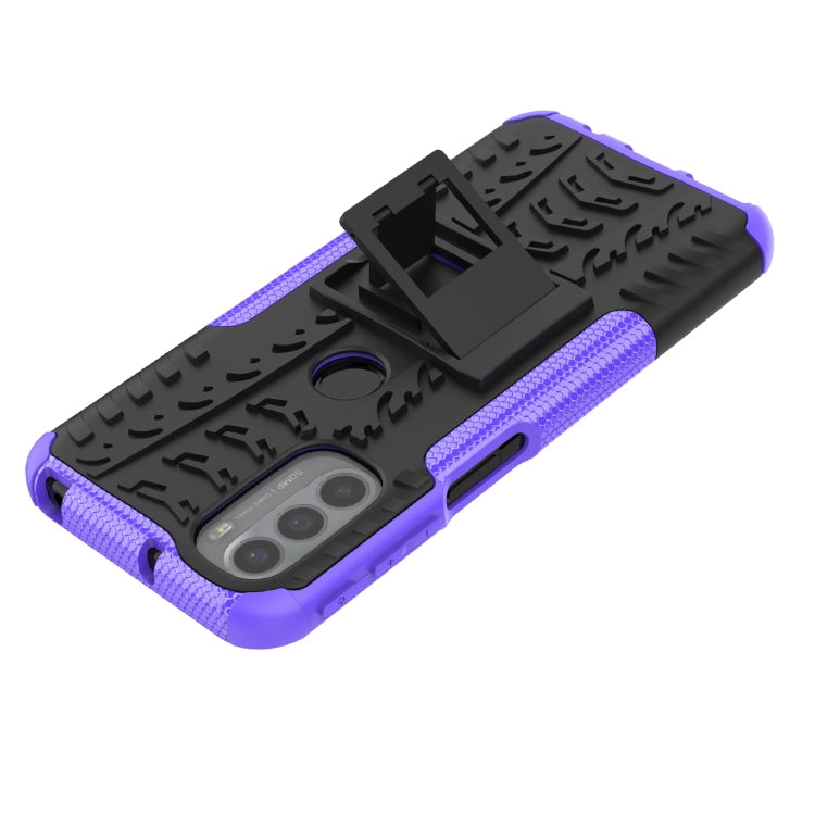 For Motorola Moto G31 / G41 Tire Texture TPU + PC Phone Case with Holder(Purple)