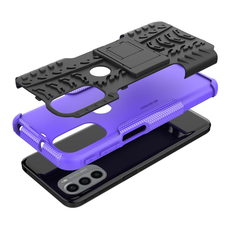 For Motorola Moto G31 / G41 Tire Texture TPU + PC Phone Case with Holder(Purple)