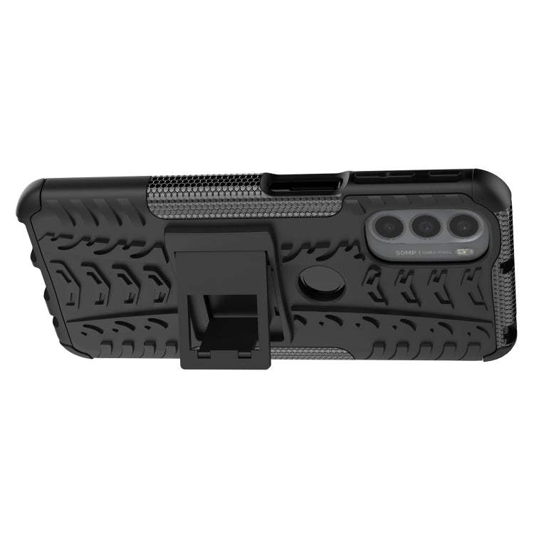 For Motorola Moto G31 / G41 Tire Texture TPU + PC Phone Case with Holder(Black)