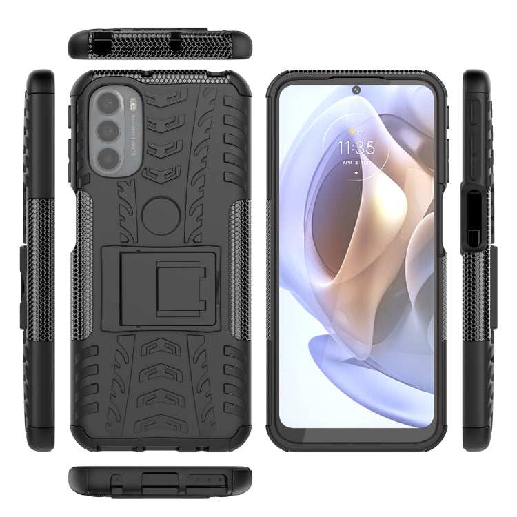For Motorola Moto G31 / G41 Tire Texture TPU + PC Phone Case with Holder(Black)