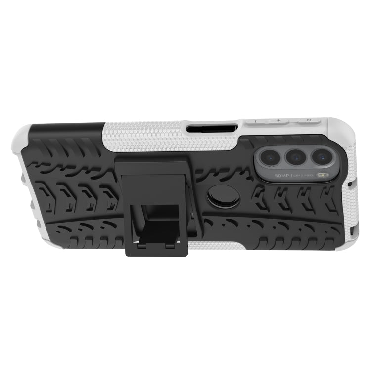 For Motorola Moto G31 / G41 Tire Texture TPU + PC Phone Case with Holder(White)