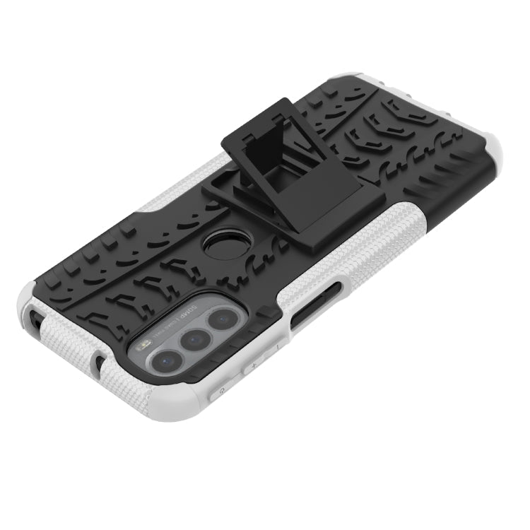 For Motorola Moto G31 / G41 Tire Texture TPU + PC Phone Case with Holder(White)