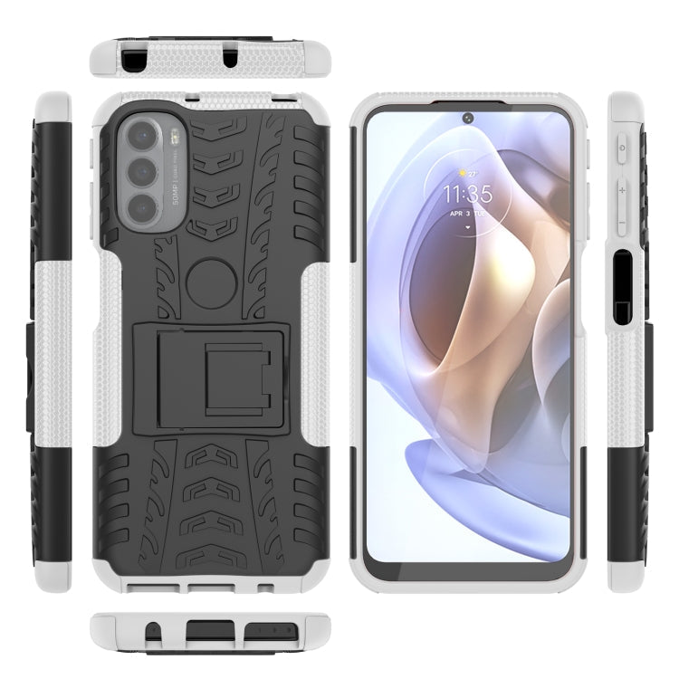 For Motorola Moto G31 / G41 Tire Texture TPU + PC Phone Case with Holder(White)