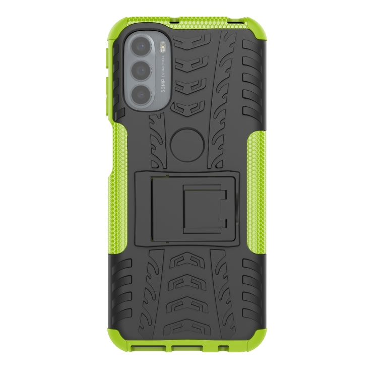 For Motorola Moto G31 / G41 Tire Texture TPU + PC Phone Case with Holder(Green)