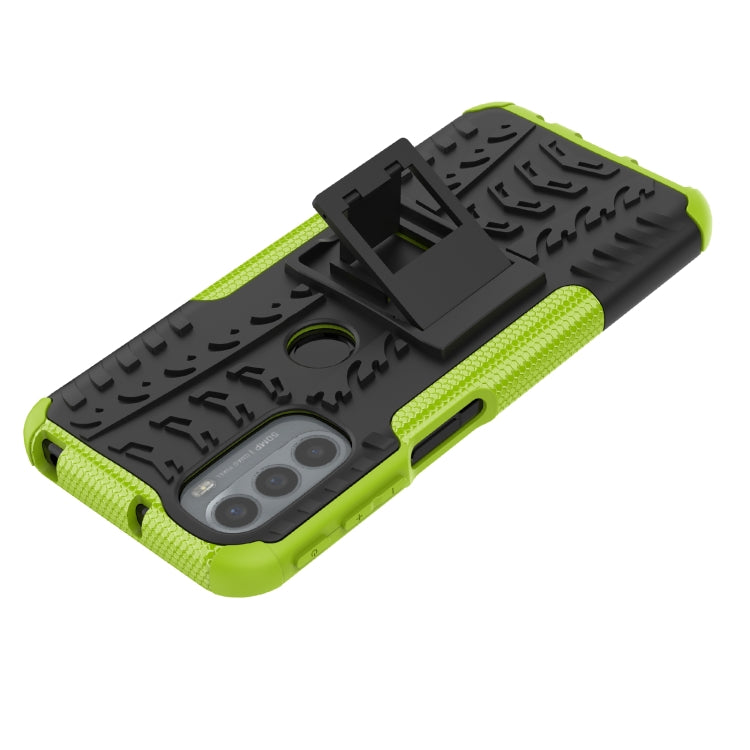 For Motorola Moto G31 / G41 Tire Texture TPU + PC Phone Case with Holder(Green)