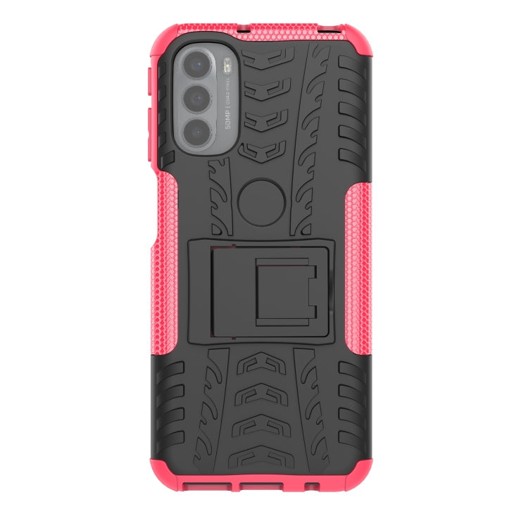 For Motorola Moto G31 / G41 Tire Texture TPU + PC Phone Case with Holder(Pink)