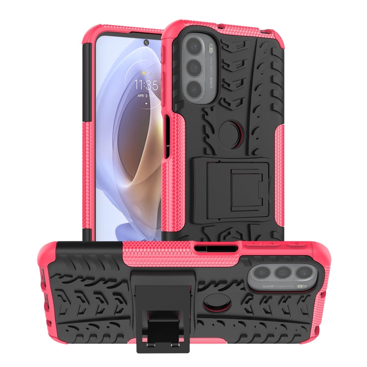 For Motorola Moto G31 / G41 Tire Texture TPU + PC Phone Case with Holder(Pink)